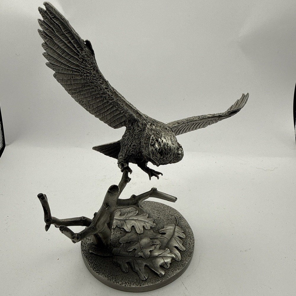 Vintage Hudson Pewter Flying Owl 1979 4.5" #1738 Statue Figurine Art